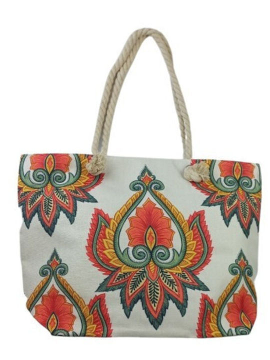 Τσάντα Θαλάσσης Im Linen Lotus Flower Λευκή Σχέδια 52x38x15cm