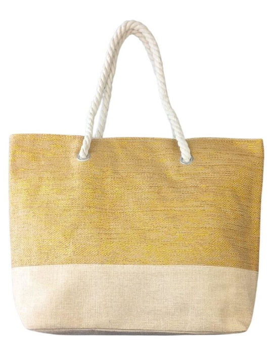 Τσάντα Θαλάσσης Jacquard Μπέζ & 4 Χρώματα 52x38x15cm