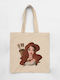 Cotton Fabric Shoulder Bag Ecru Zodiac Sagittarius