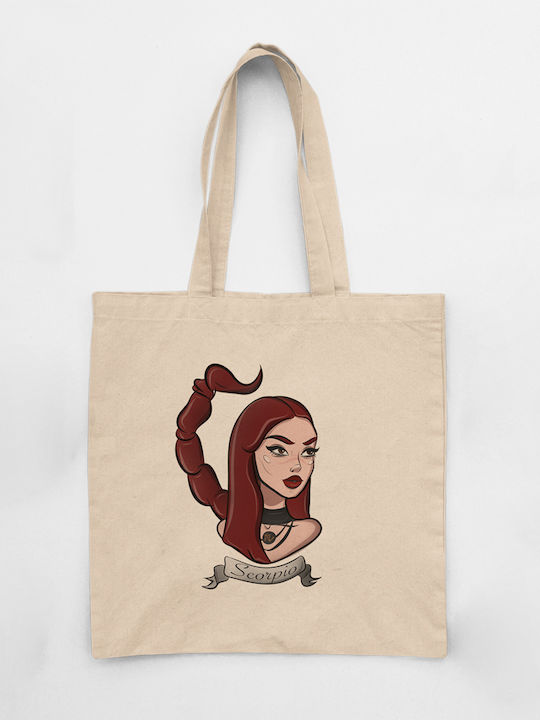 Cotton Fabric Shoulder Bag Ecru Zodiac Scorpio
