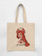 Cotton Fabric Shoulder Bag Ecru Zodiac Sign "Cancer"