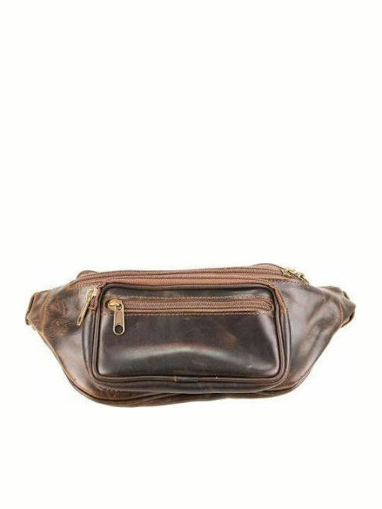 Kouros Men's Leather Bum Bag Banana Soft Leather 89012sm Brown Antique