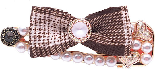 Χρυσό Hair Clip Βελούδινο Φιόγκο & Πέρλες 4