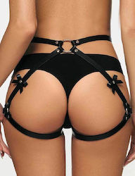 Schwarzer Leder-Bondage-Kettenbandagen-Strumpfhalter