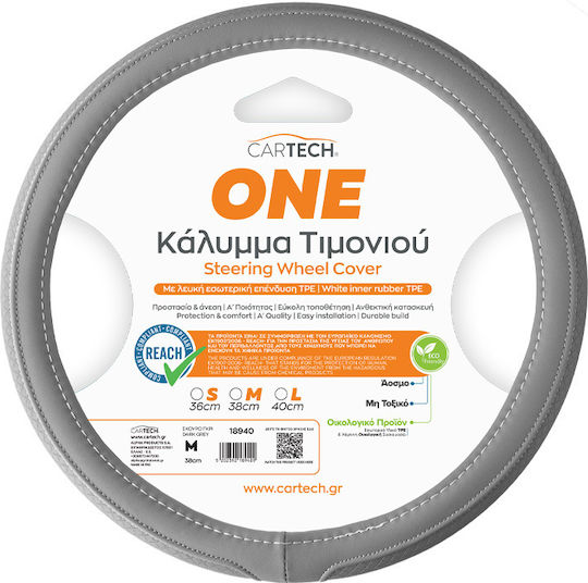 Cartech Κάλυμμα Τιμονιού Αυτοκινήτου με Διάμετρο 38εκ. Συνθετικό Γκρι
