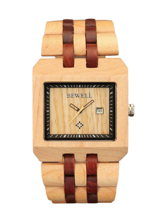 Holzuhr Bewell Uranus Rot Beige 44x38mm