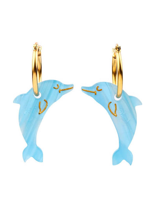 Coucou Suzette Dolphin Gold Plated Steel 0.3 Micron and Acetate Earrings 3.5x1.5 Cm