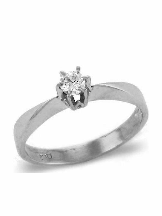 Single Stone Ring White Gold 9 Carats Zircon Stones