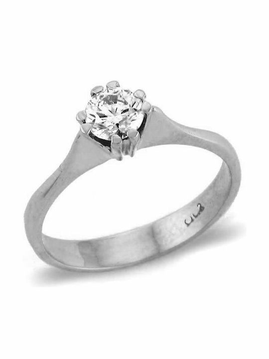 Single Stone Ring White Gold 9 Carats Zircon Stones