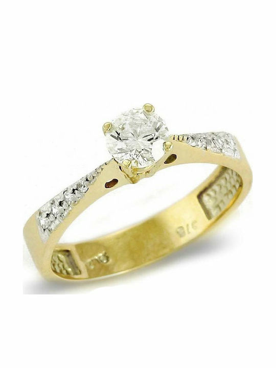 Einzelner Steine Ring Gold 9 Karat Zirkonsteine