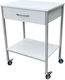 Bedside Table on Wheels 2 Shelves + 1 Drawer