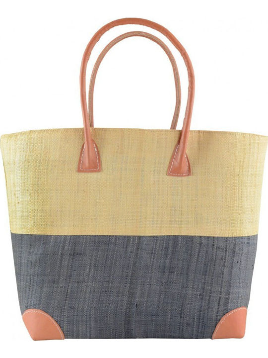 Genți De Plajă Rock Club Raffia Handmade Gri Galbenă