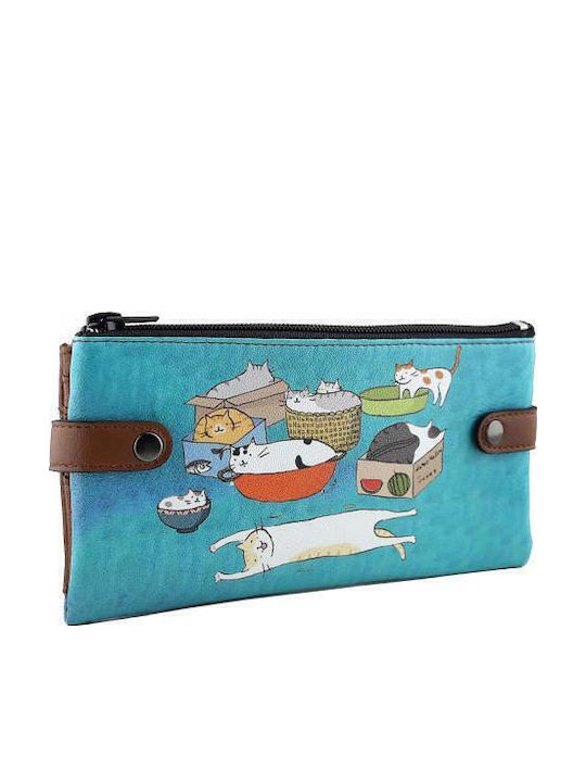 Large Women's Card Wallet Pera Wallet S.wallet Cats Blue-Tan Brown
