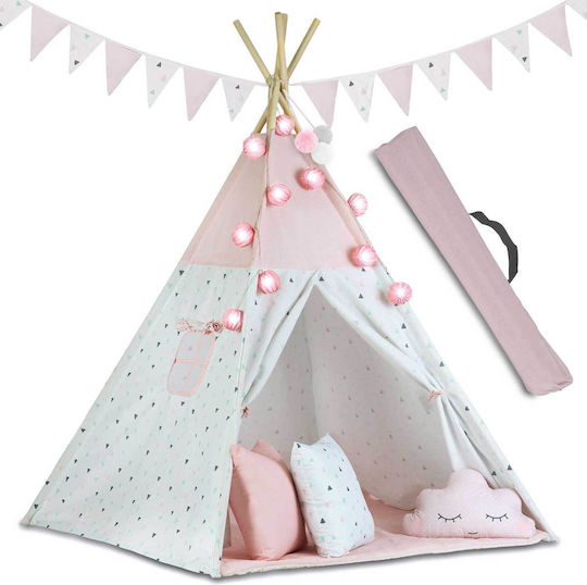 Montessori Style Play Tent "likesmart Fluffy Clouds" Children Light Garland 3 Pillows Insulating Mat Carrying Case 120 X 120 X 165 Cm Pink