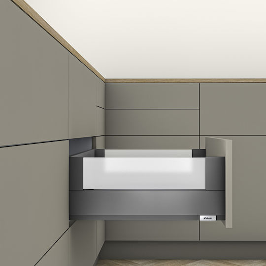 Металик Кошница Blum Merivobox Артрикула E Boxcover Гнезда За Стъкло Или Меламин 8mm Височина 20.9cm Дълбочина 50cm Товароносимост 40 Kg Тъмносив Grey Orion