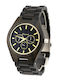 Daponte Men's Watch 45mm Battery with Black Wooden Bracelet