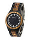 Daponte Men's Watch 45mm Battery with Black Wooden Bracelet