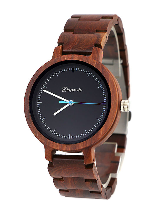 Daponte Men's Watch 42mm Battery with Brown Wooden Bracelet