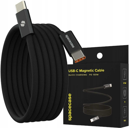 Spacecase Magnetic / Braided USB 2.0 Cable USB-C male - USB-C 100W PD Μαύρο 1m