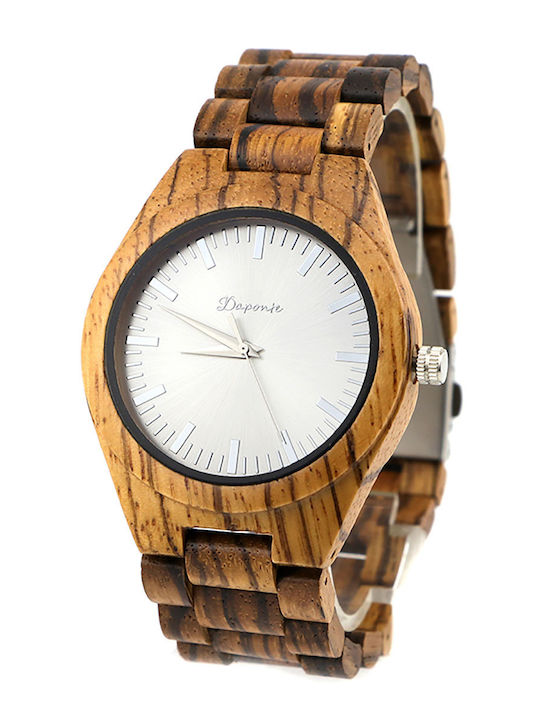 Daponte Men's Watch 45mm Battery with Beige Wooden Bracelet