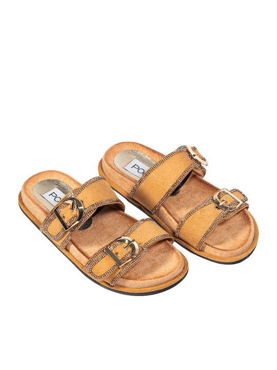 Leather Women's Flat Sandals Anatomic in Tabac Brown Color
