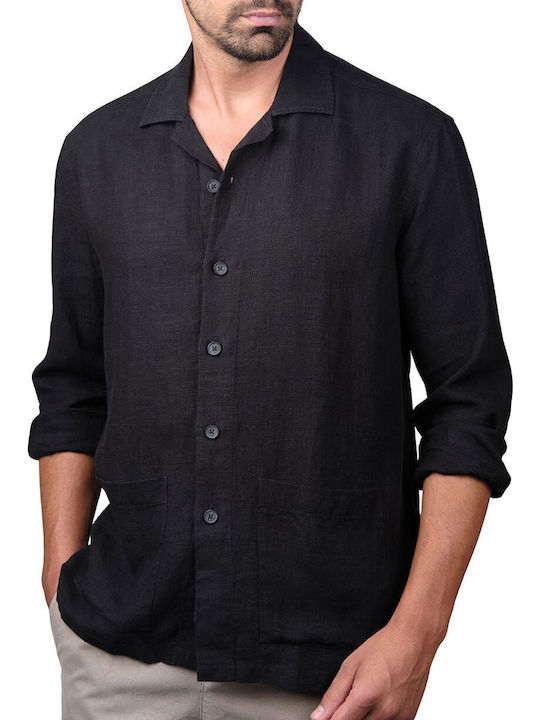 Μακρυμάνικo Λινό Overshirt Μαύρο