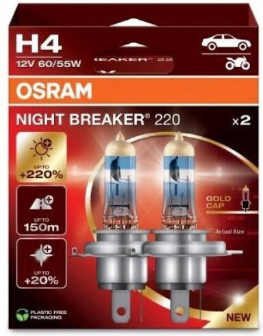 Osram Lampen Auto Night Breaker +220% H4 Weiß 12V 2Stück