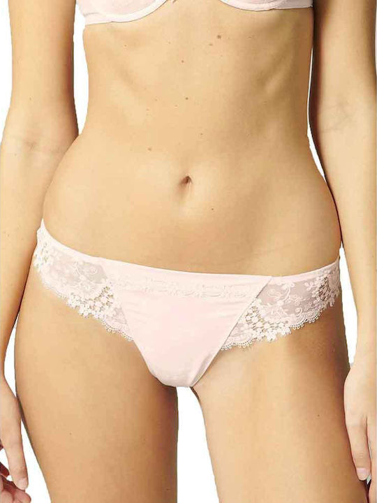 Women's String with Lace Soft Pink