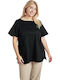 Women's Blouse Cotton Short Sleeve Black