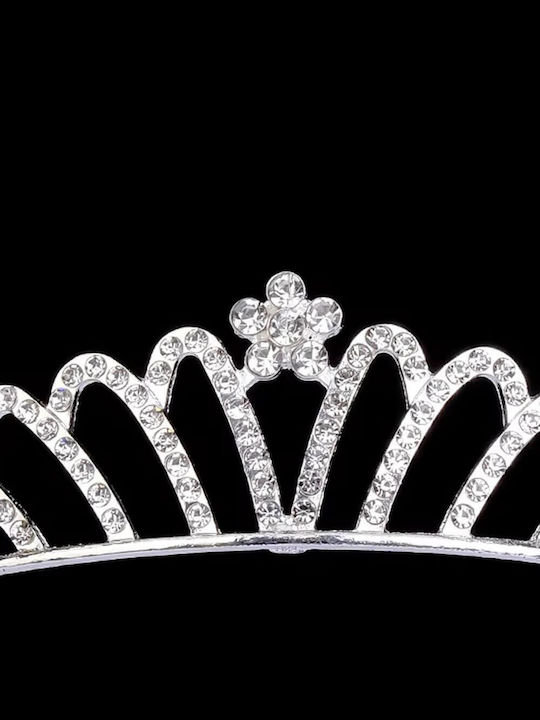 Silver-Plated Children's-Teen Tiara Crystals Flower Girl Maha Design Diameter 13cm X Height 3cm