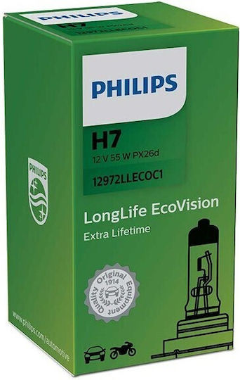 H7 55W 12V Long Life Ecovision Bec Far Lămpi Auto Cutie Philips