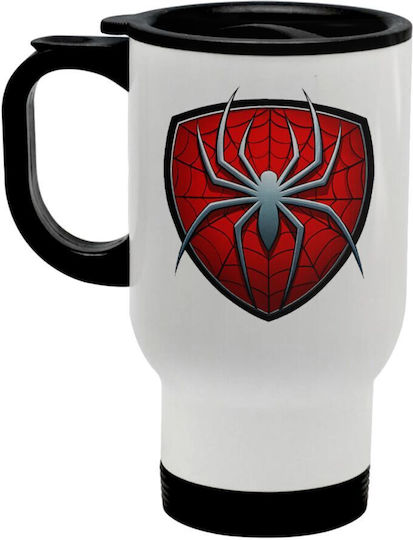 Koupakoupa Spider-man Ποτήρι Θερμός Ανοξείδωτο 450ml Λευκή με Λαβή και Καλαμάκι