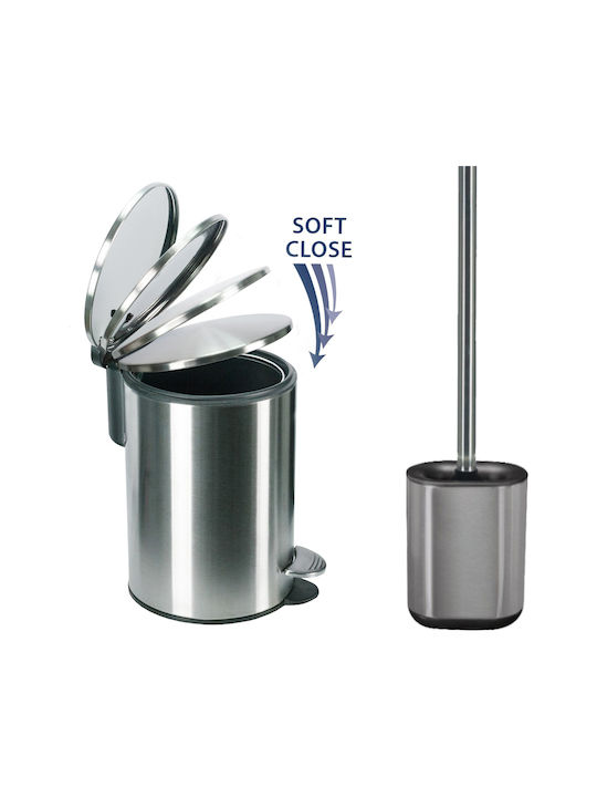 Badezimmer Mülleimer & Bürsten Set 3lt Sanftes Schließen & Piggál Stream