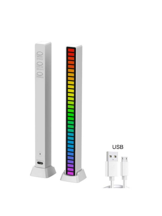 Arrango Rgb Led Music Sync Sound Control Rhythm Strip Light 19*1.7cm Επαναφορτιζată 1τμχ Alb