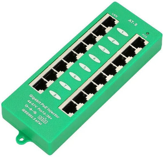 Injector PoE 8-Port Gigabit 802.3at/af Mod A Verde