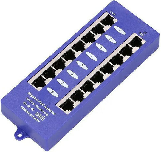 8-θυρος Gigabit Poe Injector Cat5e Μπλέ