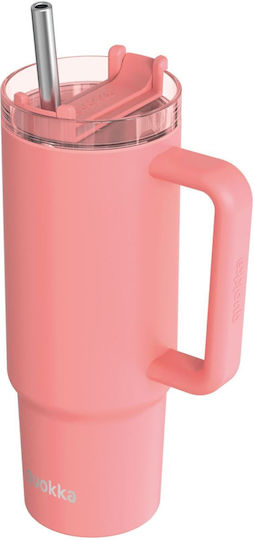 Quokka Handled Tumbler Stainless Steel BPA Free 880ml Coral with Straw and Handle
