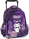 Graffiti Laces Kuromi School Bag Trolley Kindergarten Purple with Water Bottle Holder
