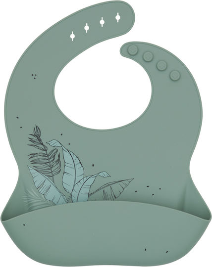 Kikka Boo Waterproof Bib Silicone with Button & Pocket Sage for 6 m+