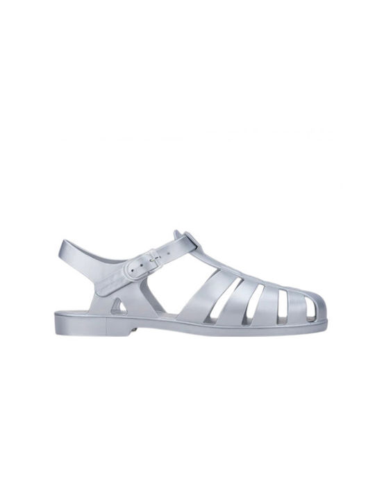 Biarritz Met Women's Flat Sandals in Silver Color