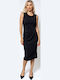 Sommer Midi Damenkleid Ärmellos Schwarz
