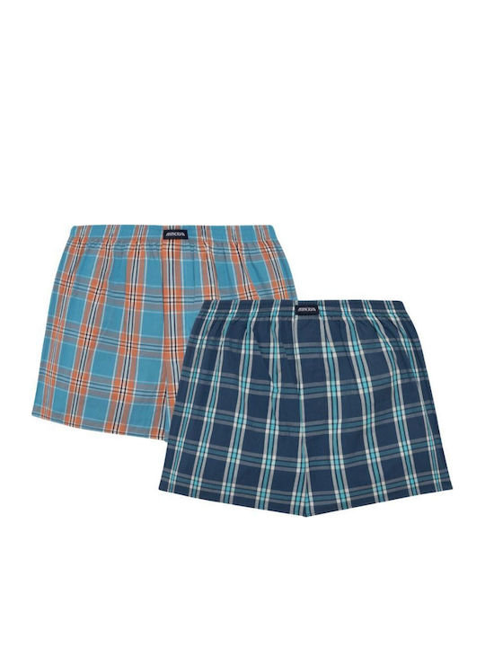 Minerva Ανδρικά Μποξεράκια Μπλε Ραφ Καρό 2Pack
