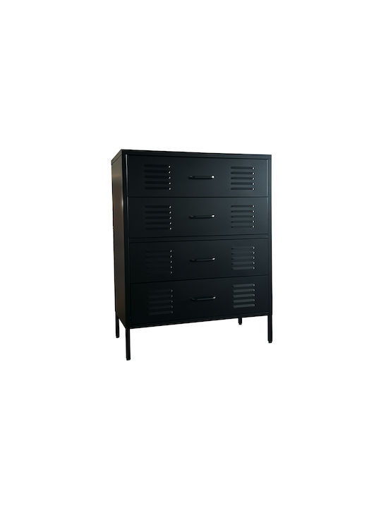 Kommode Metall Draw-80 Galvanisiert Schwarz 80x40x101,5cm 4 Metallische Schubladen