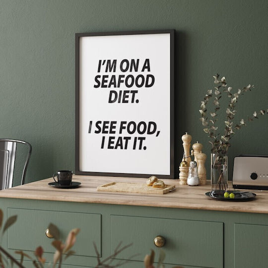 Poster Seafood Diet Einfach Gefaltet 30x40cm Hölzernes Korpus Pinie Rahmens