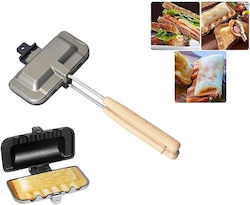 Prăjitor Manual Pâine Sandvișuri Metal Mânere Din Lemn Plăci Antiaderente Pentru Aragaz Negru Prăjitor Manual Pâine Sandvișuri Metal Mânere Din Lemn Plăci Antiaderente Pentru Aragaz Negru