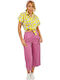 Damen Stoff Capri Hose mit Gummiband in Gerader Bein Stil Rosa