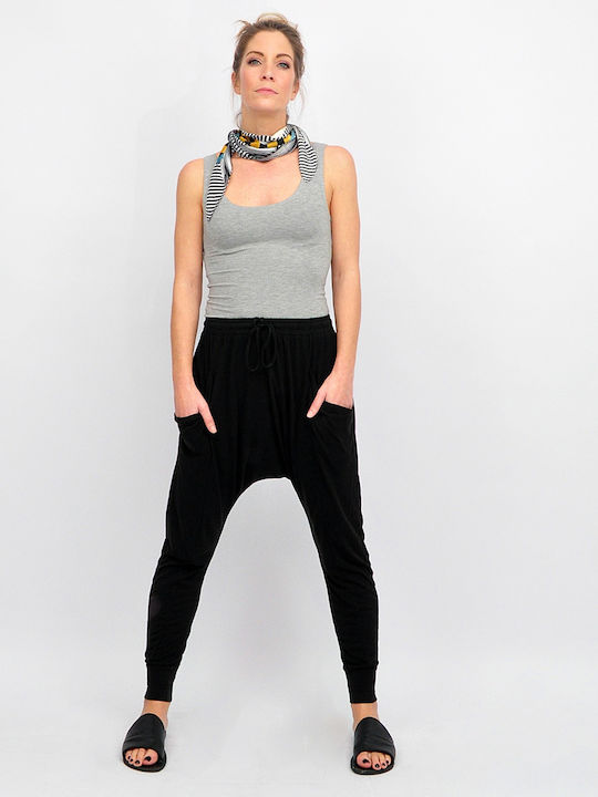 Damen Stoff Hose mit Gummizug Black