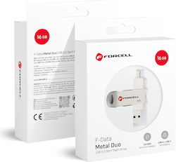 Forcell 16GB USB 3.2 USB-A & USB-C Ασημί