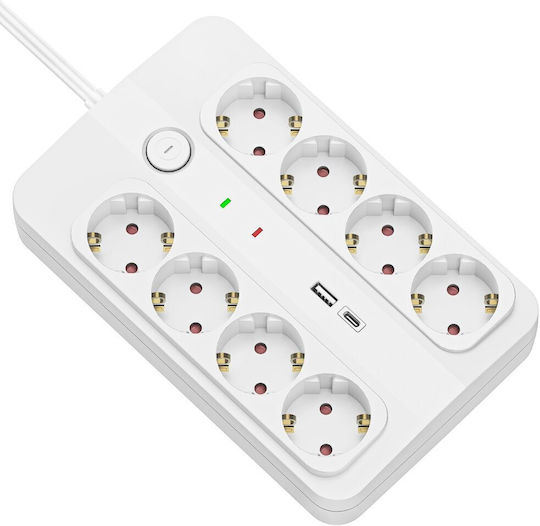 Technik Πολύπριζο 8 Θέσεων με USB-A, 1 USB-C, Διακόπτη και Καλώδιο 1.5m