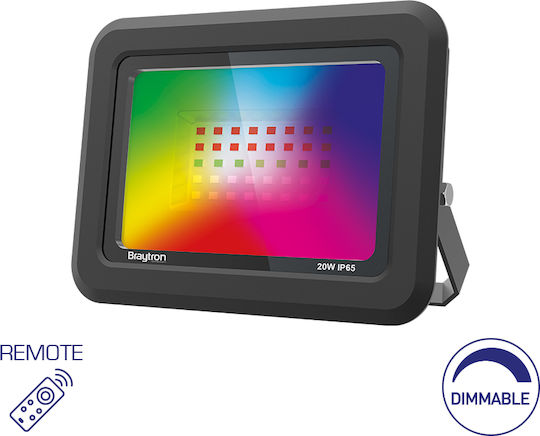Braytron Waterproof LED Floodlight 20W RGB with Remote Control IP65